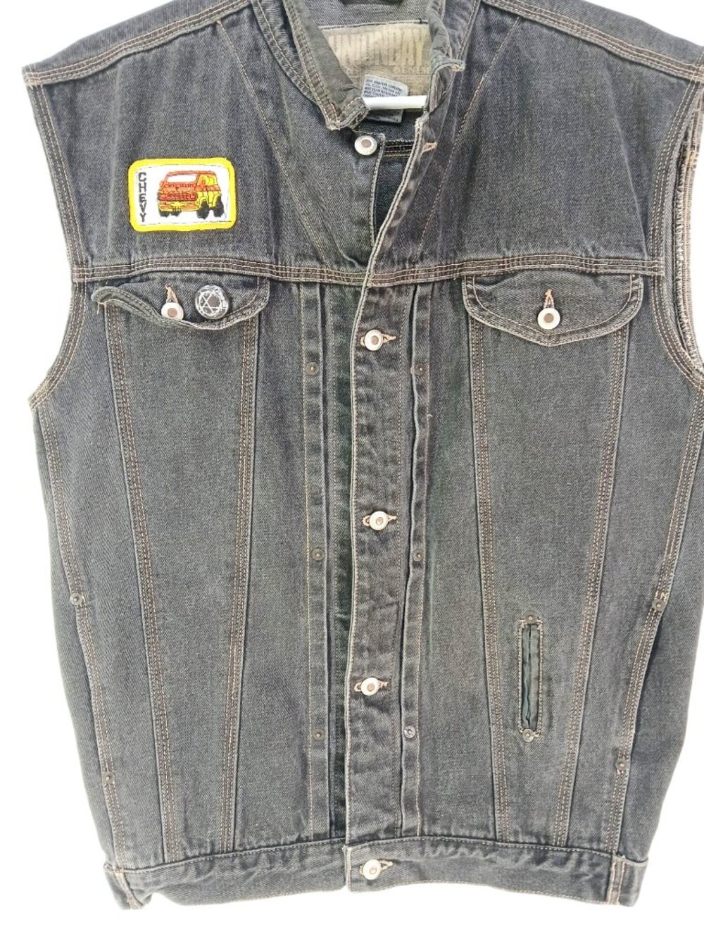 Vintage Unionbay Denim Vest Size XL Chevy Patch DIY Mayhem Back Patch Unisex